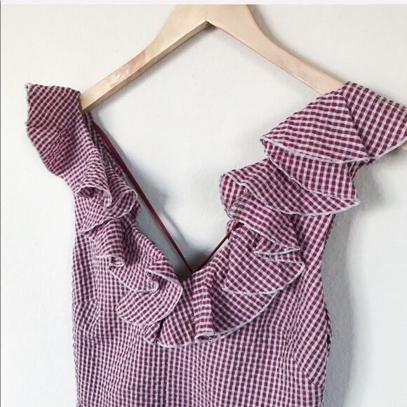 WAYF Gingham Mini Ruffle Hem Dress Medium NWOT - Picture 4 of 7